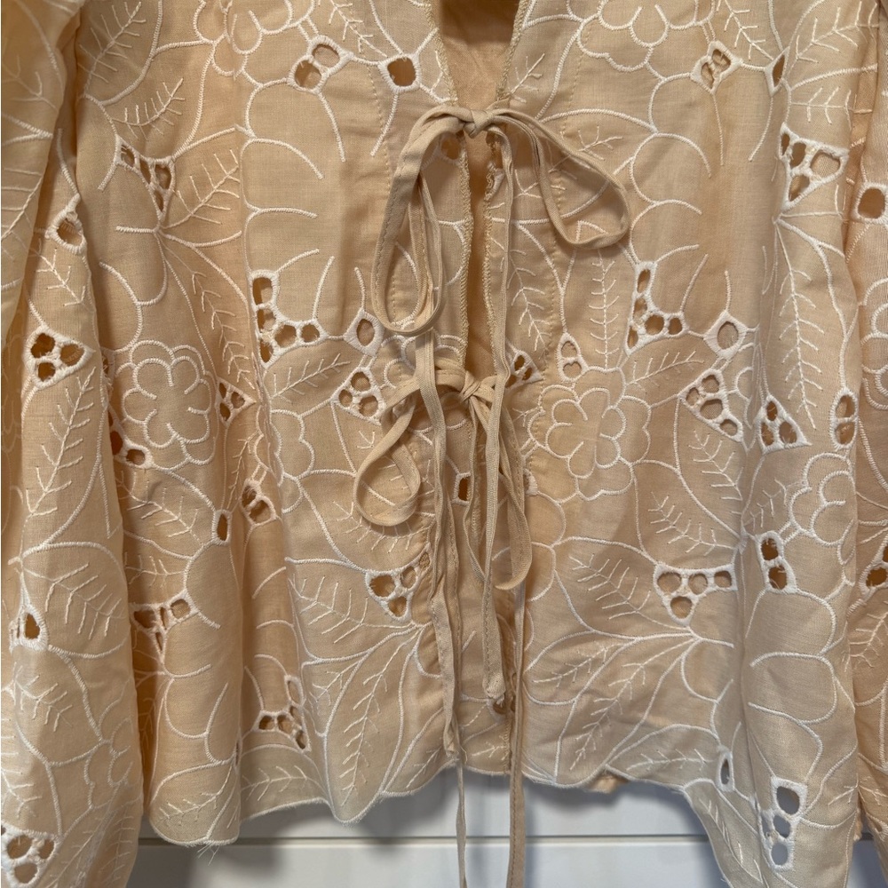 ABLE Cream Floral Tie Front Blouse Lace Boho Feminine Top Size M - Picture 4 of 6